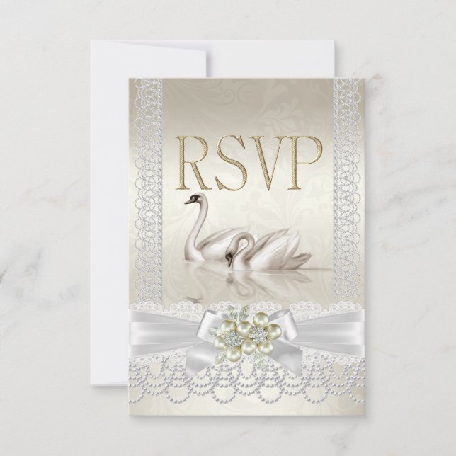 RSVP Mariage Swans White Pearl Lace Damask (Devant)