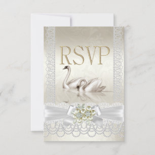 RSVP Mariage Swans White Pearl Lace Damask