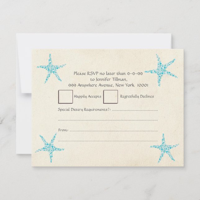 RSVP Mariage Turquoise Aqua Starfish (Devant)
