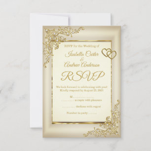 RSVP Mariage Vintage crème Beige Gold Heart Pearl