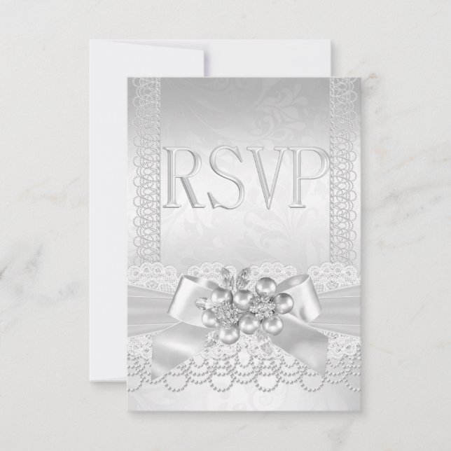 RSVP Mariage White Silver Pearl Lace Damask (Devant)