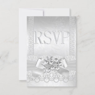 RSVP Mariage White Silver Pearl Lace Damask