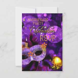 RSVP MASQUERADE Purple Gold Dance Party Card