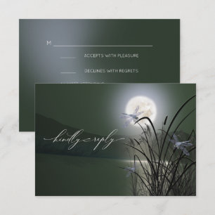 RSVP Menu Sage Green Full Moon Dragonfly Pond Invitation