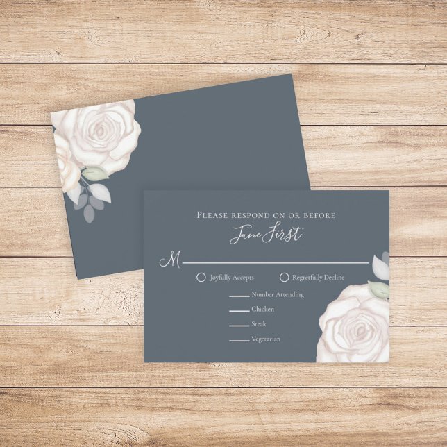 RSVP Modern Elegant Minimalist Floral Dusty Grey Card (Creator Uploaded)