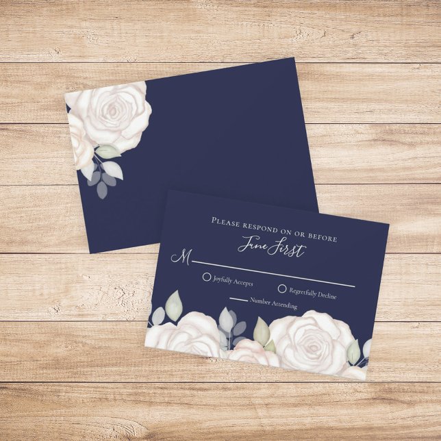 RSVP Modern Elegant Minimalist Floral Navy Blue Card (Creator Uploaded)