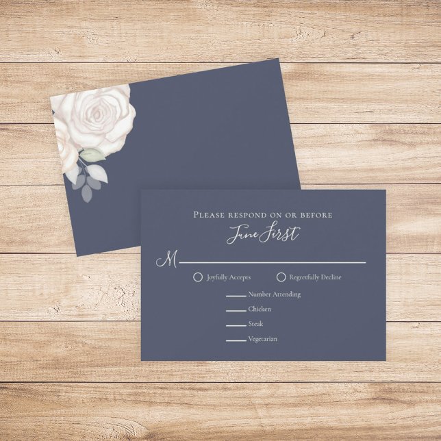 RSVP Modern Elegant Minimalist Floral Slate Blue Card (Creator Uploaded)