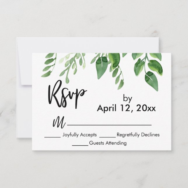 RSVP Modern Handwriting Simple Greenery Card (Front)