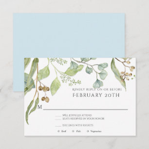 RSVP Modern Simple Blue Watercolor Eucalyptus Invitation