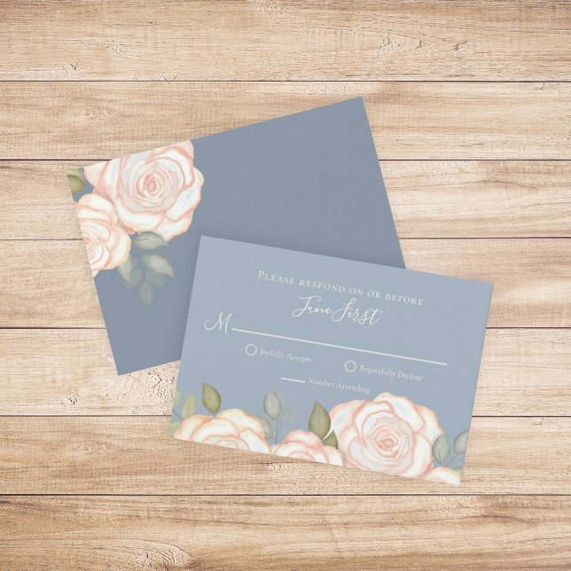 RSVP Moderne Élégant Minimaliste Floral Dusty Blue (Créateur téléchargé)