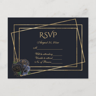 RSVP Navy and Gold With Navy and Gold Glam Roses Postcard
