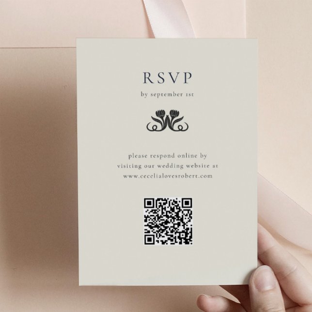 RSVP noir et blanc avec carte de boîtier de code Q (Black and White RSVP with QR code Enclosure Card)