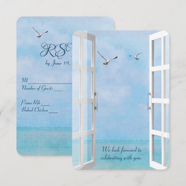 RSVP ocean window with seagulls Invitation (Front/Back)