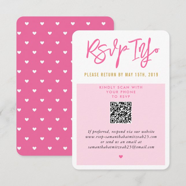 RSVP ONLINE joli coeurs blancs roses or code (Devant / Derrière)