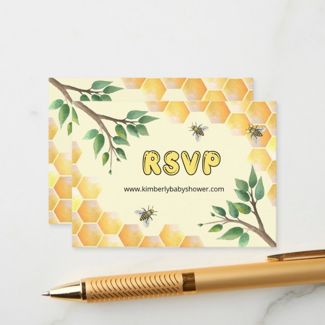 RSVP Online Little Bee Baby Shower Website  Enclos Enclosure Card (Front/Back In Situ)