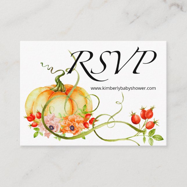 RSVP Online Little Pumpkin Floral Baby Shower  Enclosure Card (Front)