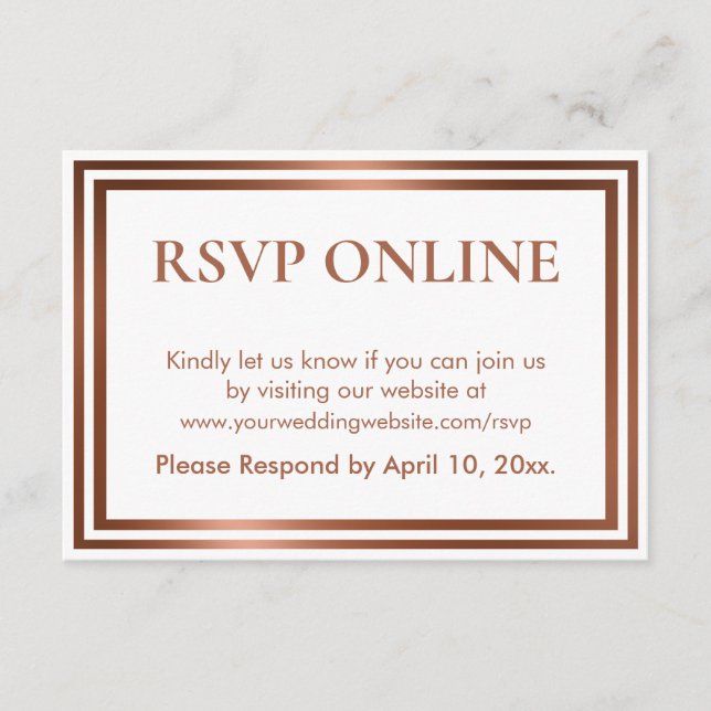RSVP Online Simple Elegant Copper on White Enclosure Card (Front)
