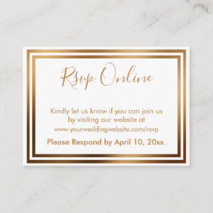 RSVP Online Simple Elegant Gold and White Enclosure Card