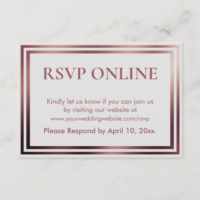 RSVP Online Simple Elegant Rose Gold on Grey Enclosure Card (Front)