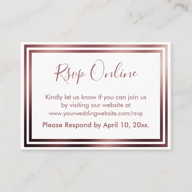 RSVP Online Simple Elegant Rose Gold on White Enclosure Card (Front)