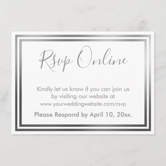 RSVP Online Simple Elegant Silver and White Border Enclosure Card (Front)