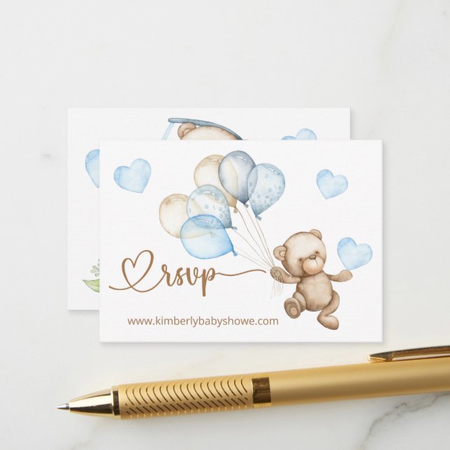 RSVP Online Teddy Bear Baby Bear Baby Shower Enclo Enclosure Card (Front/Back In Situ)