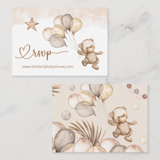 RSVP Online Teddy Bear Baby Bear Baby Shower Enclosure Card (Front/Back)