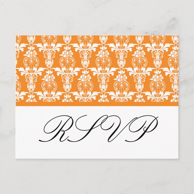 RSVP Orange Damask Wedding Postcards (Front)