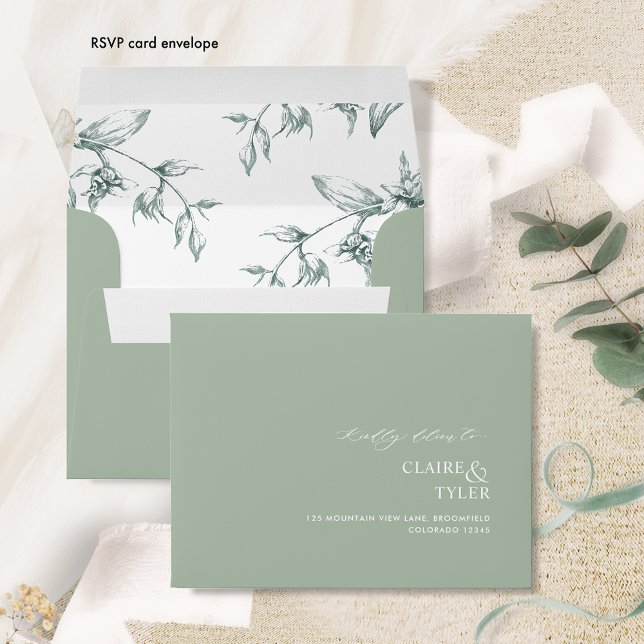 RSVP Pale Green Elegant Modern and Formal Floral Envelope (Creator Uploaded)