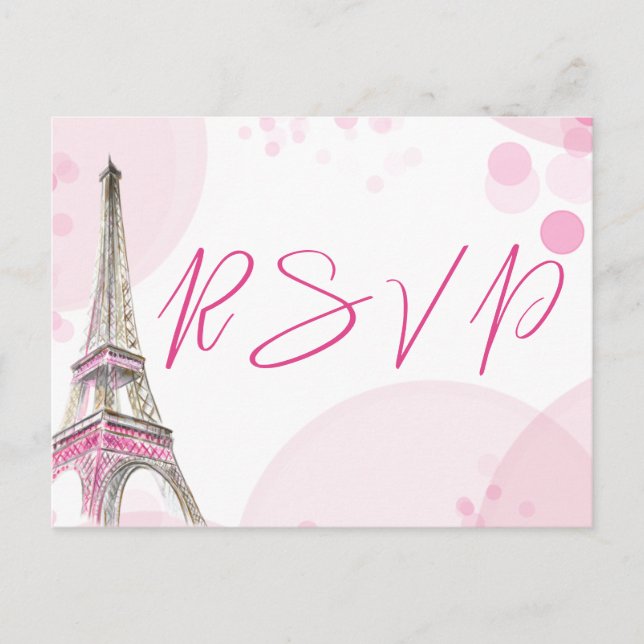 RSVP Paris Eiffel Tower Pink White Sweet 16 Invitation Postcard (Front)