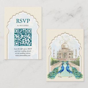 RSVP Peacock Taj Mahal Indian Wedding QR code Enclosure Card