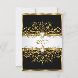 RSVP Pearls Black White Gold Birthday Party
