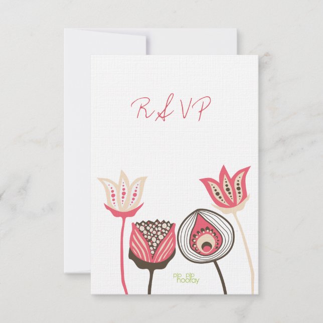 RSVP Pink & Green Floral Blooms Wedding Card (Front)