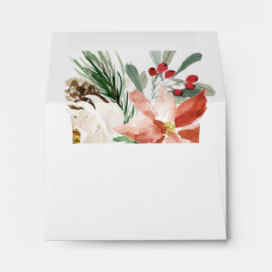 RSVP - Poinsettia Holly Berry Ivory Floral Holiday Envelope