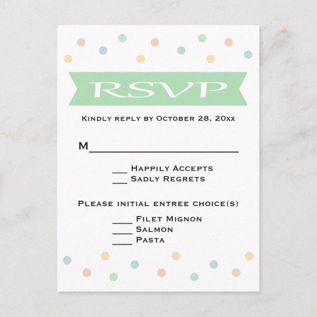 RSVP Polka Dot Mint Vert & Blanc Mariage - Menu (Devant)