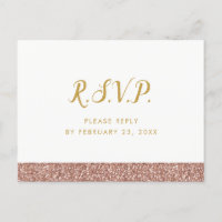 RSVP Postcard Rose Gold Pink Simple Glitter Stripe