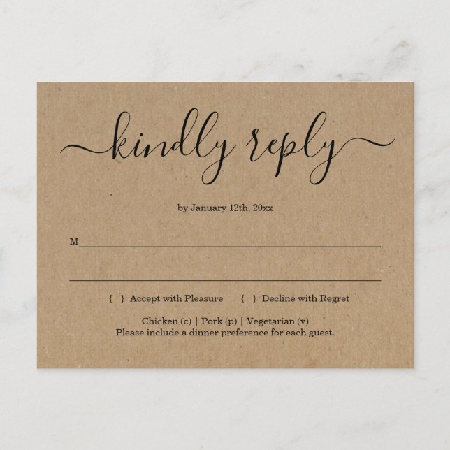 RSVP Postcard - Rustic Kraft (Front)