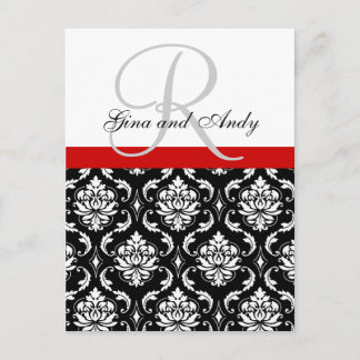RSVP Postcard with Monogram Damask for Weddings