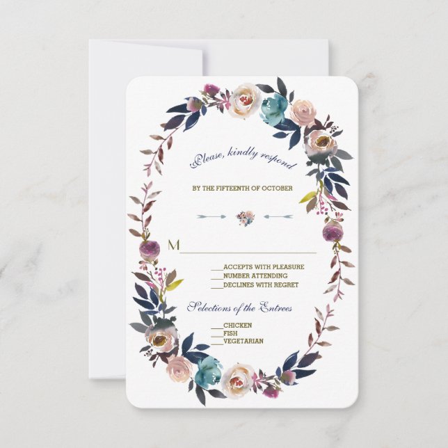 RSVP pour mariage | Dusty Blue Misty Rose Wreath (Devant)