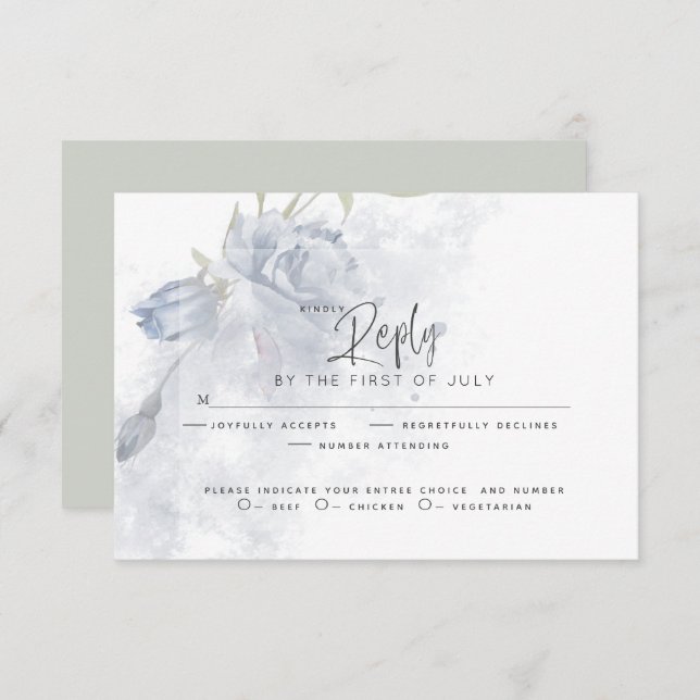 RSVP pour mariage | Rustique aquarelle Dusty Blue  (Devant / Derrière)