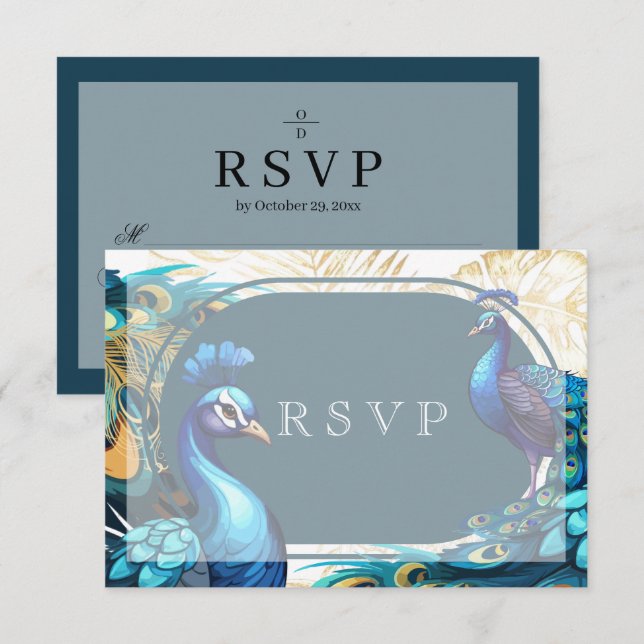Rsvp Premium Peacocks Feathers Wedding  Card (Front/Back)