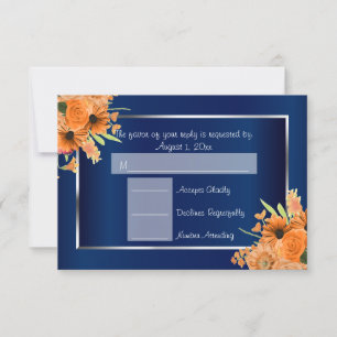 *RSVP - Pretty Orange Flowers on Navy Blue RSVP Card