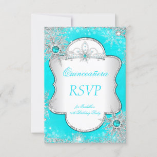RSVP Princess Quinceanera Aqua Blue Teal Card