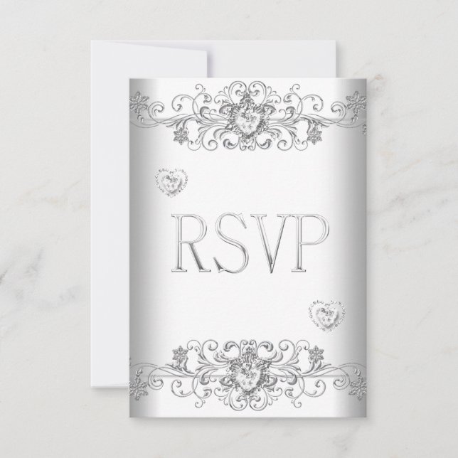 RSVP Pure White Wedding White Diamond Hearts Invitation (Front)
