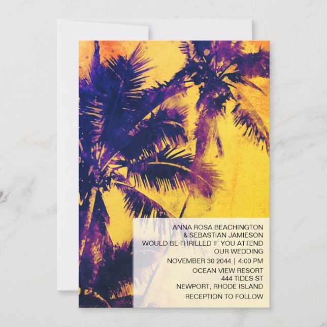 *~* RSVP QR  AP13 Exotic PHOTO Palms Wedding Invitation (Front)