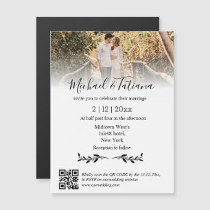 rsvp qr code faded photo wedding invitation magnet