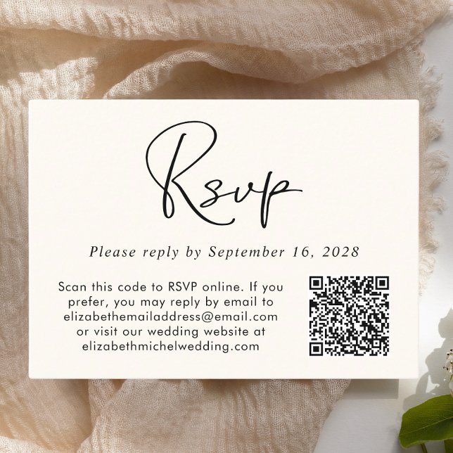 RSVP QR Code Photo Cream Wedding Enclosure Card (Creator Uploaded)