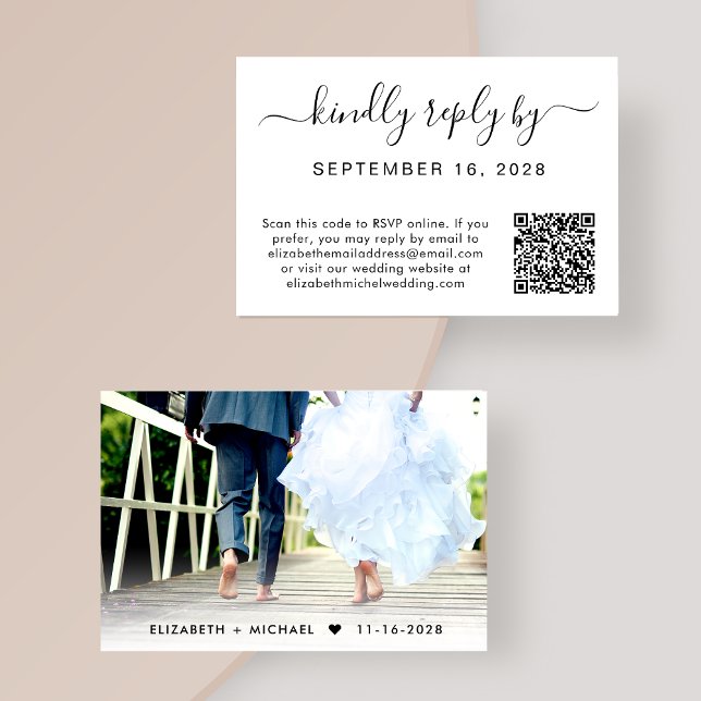 RSVP QR Code Photo Script Wedding Enclosure Card (Creator Uploaded)
