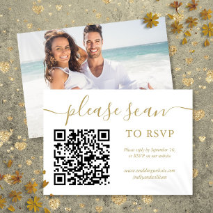 RSVP QR Code Simple Gold Script Photo
