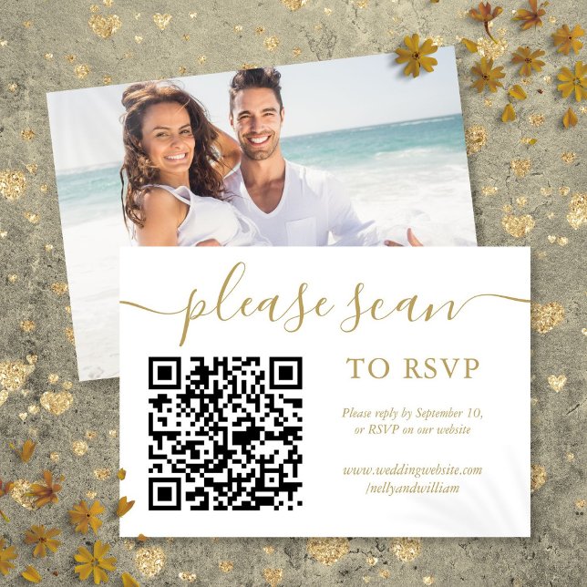 RSVP QR Code Simple Gold Script Photo (RSVP QR Code Simple Gold Script Photo)